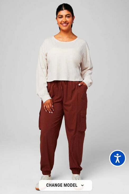 Fabletics Pants - Fabletics Ripstop Cargo Jogger Pant Sepia Grid XL Hiking Athleisure Gym Bottom